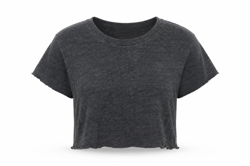 FOREVER 21 Womens Grey  Cotton Cropped T-Shirt Size S Round Neck