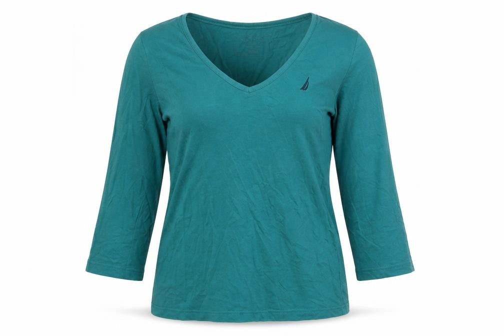 Front view of Nautica women’s green solid cotton top pyjama top, size S