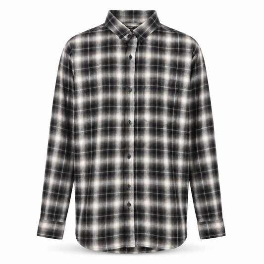 Front view of Forever 21 men’s green plaid cotton button-up, size XS, collared button
