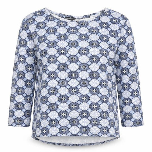 Candy Couture Girls Blue Geometric Cotton Basic T-Shirt Size 16 Years Round Neck Pullover