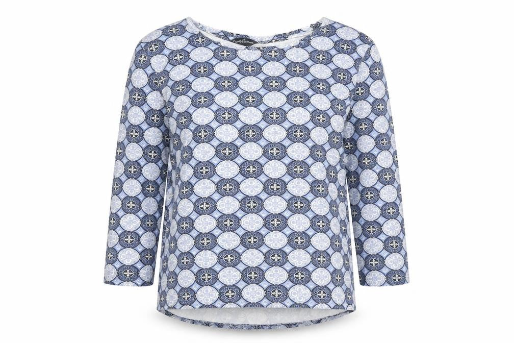 Candy Couture Girls Blue Geometric Cotton Basic T-Shirt Size 16 Years Round Neck Pullover
