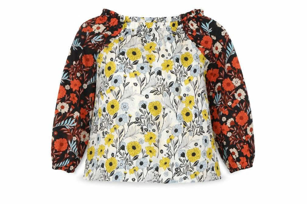 Front view of Boohoo women’s multicoloured floral polyester basic blouse, size S, boat neck