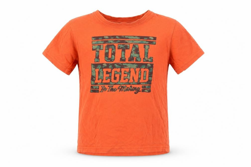 Primark Boys Orange  Cotton Pullover T-Shirt Size 5-6 Years Crew Neck Pullover - Total Legend