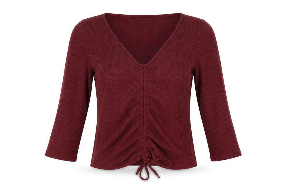 Pep&Co Womens Purple  Polyester Basic Blouse Size 8 V-Neck - Ruched