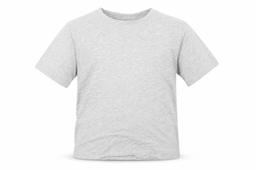 Front view of Studio boys’ grey cotton basic t-shirt, size 8-9, years crew neck
