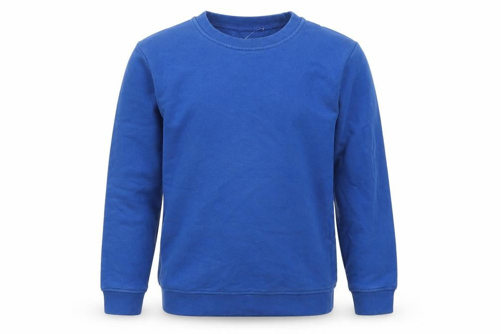 Front view of Nutmeg boys’ blue cotton pullover sweatshirt, size 8-9, years pullover