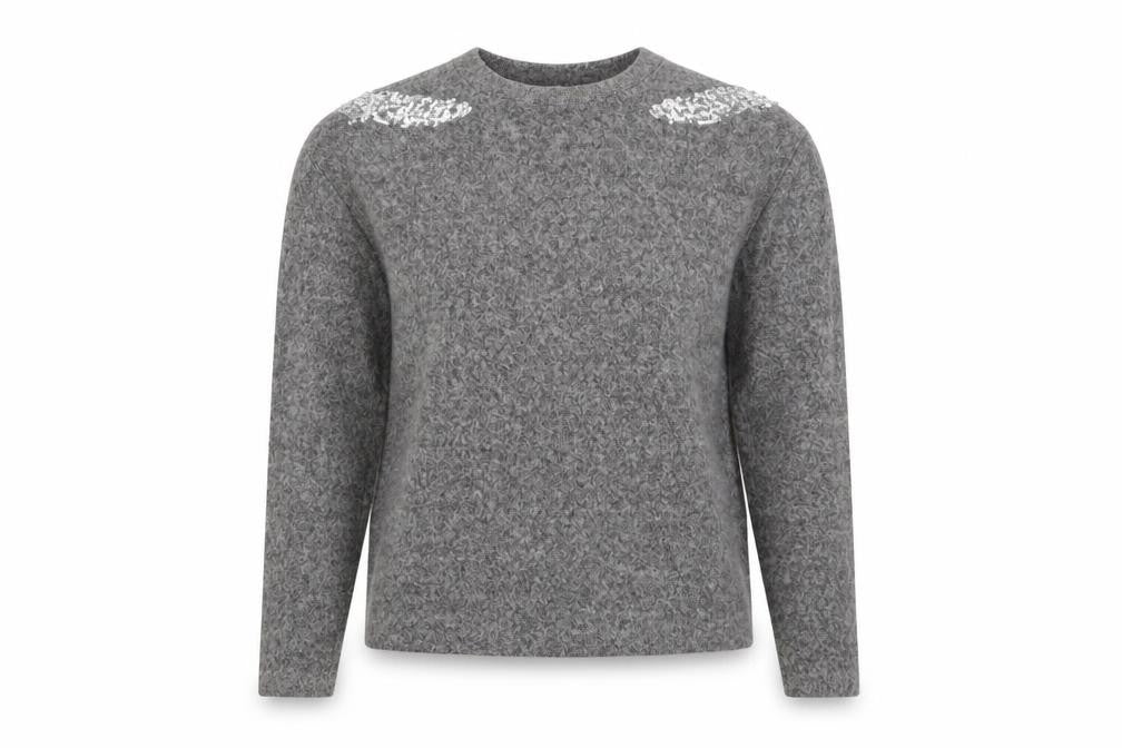 Front view of H&M women’s grey crew neck polyester jumper, size XS