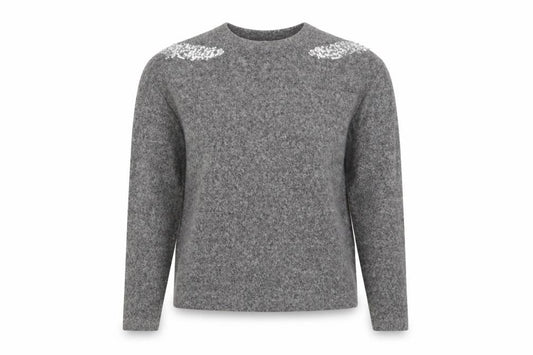 Front view of H&M women’s grey crew neck polyester jumper, size XS