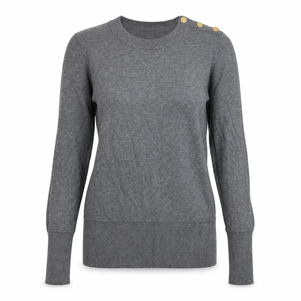 Front view of H&M women’s grey round neck polyamide jumper, size M