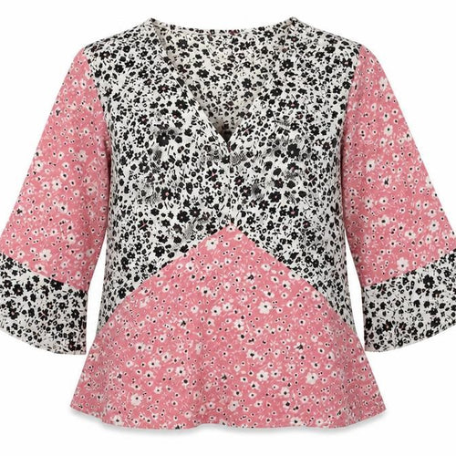 Wednesday Girl Womens Pink Floral Polyester Basic Blouse Size XS V-Neck