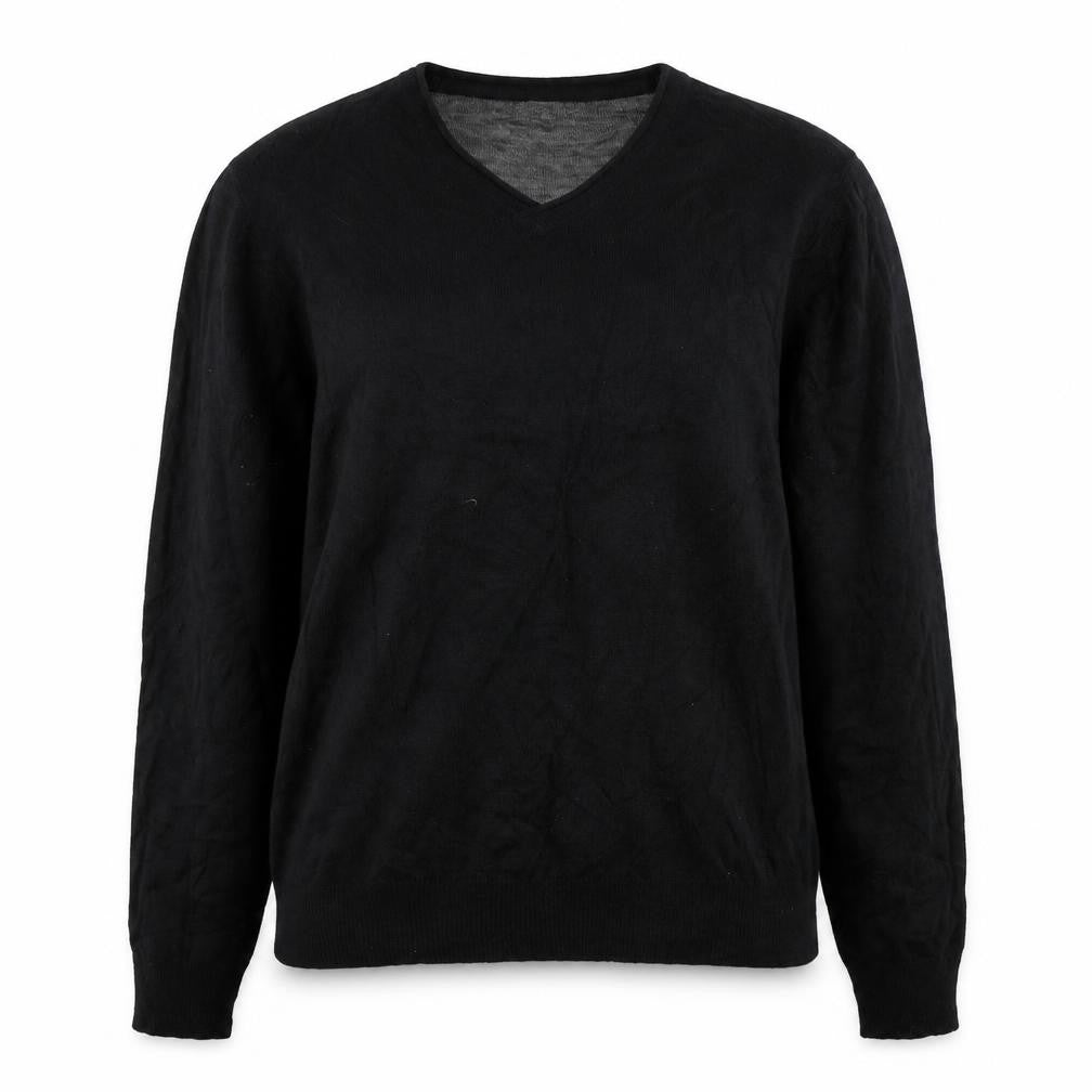 Front view of Industrialise women’s black v-neck polyester jumper, size L