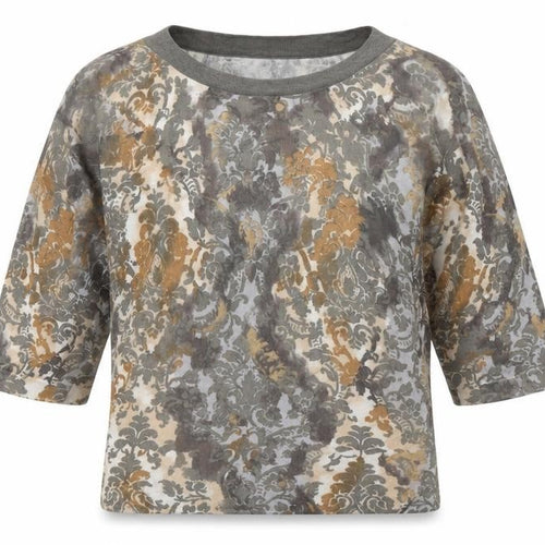 Emreco Womens Grey Geometric Viscose Jersey Blouse Size S Round Neck