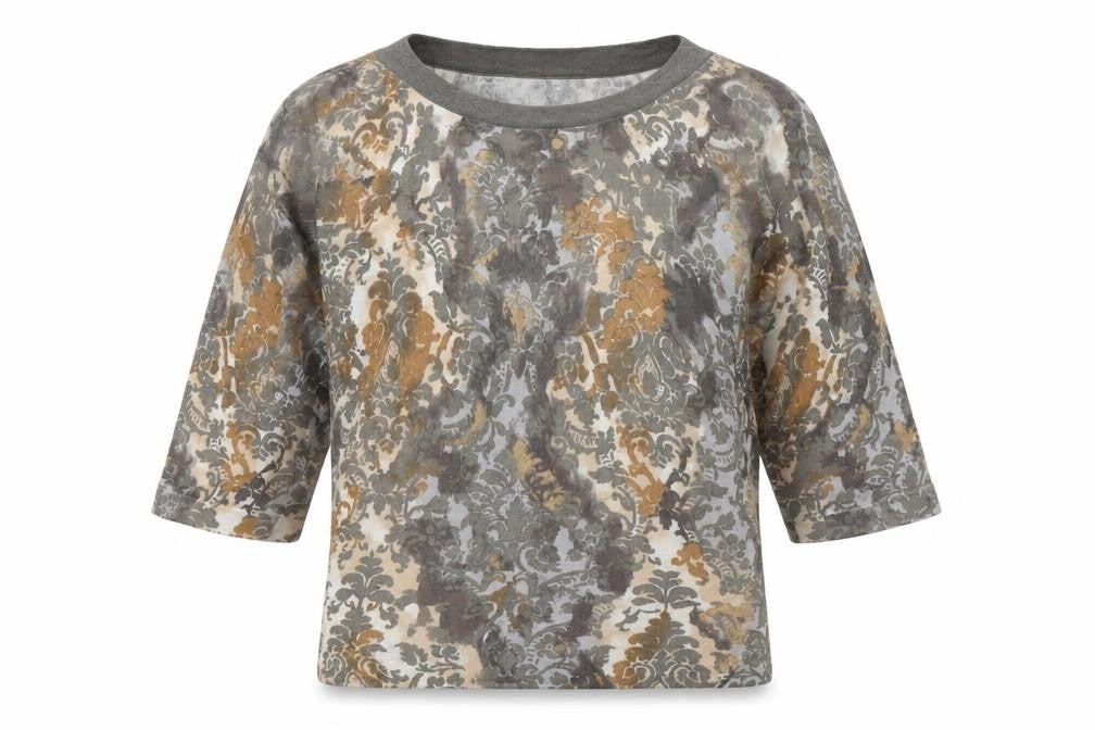 Emreco Womens Grey Geometric Viscose Jersey Blouse Size S Round Neck
