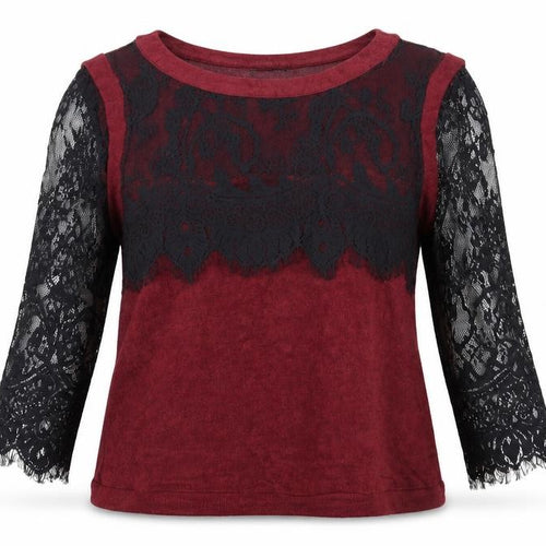 Vegas Womens Red Round Neck  Acrylic Pullover Jumper Size S   - Lace sleeves