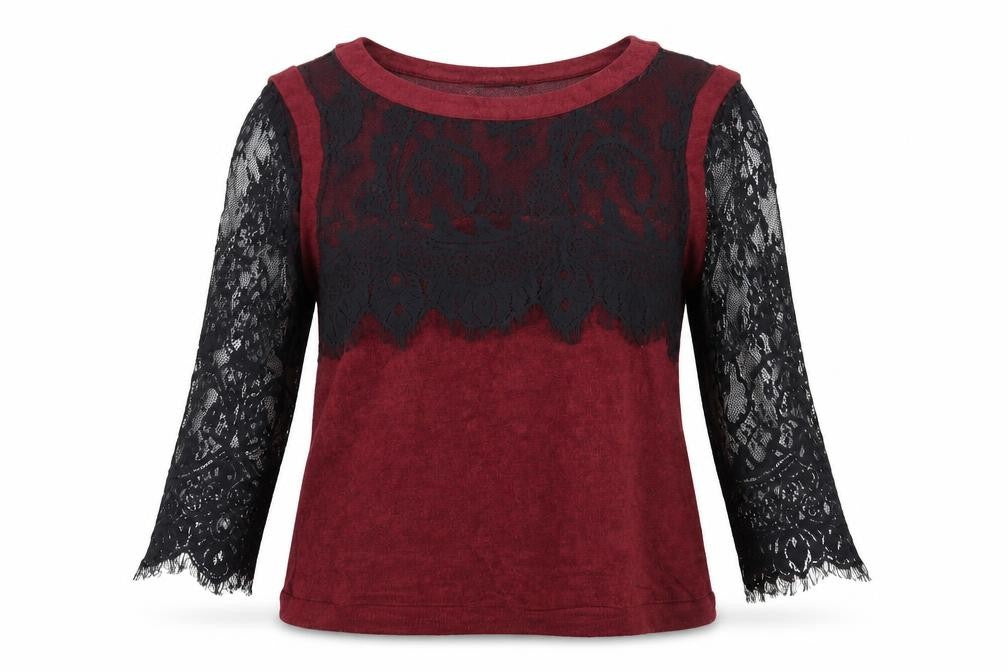 Vegas Womens Red Round Neck  Acrylic Pullover Jumper Size S   - Lace sleeves