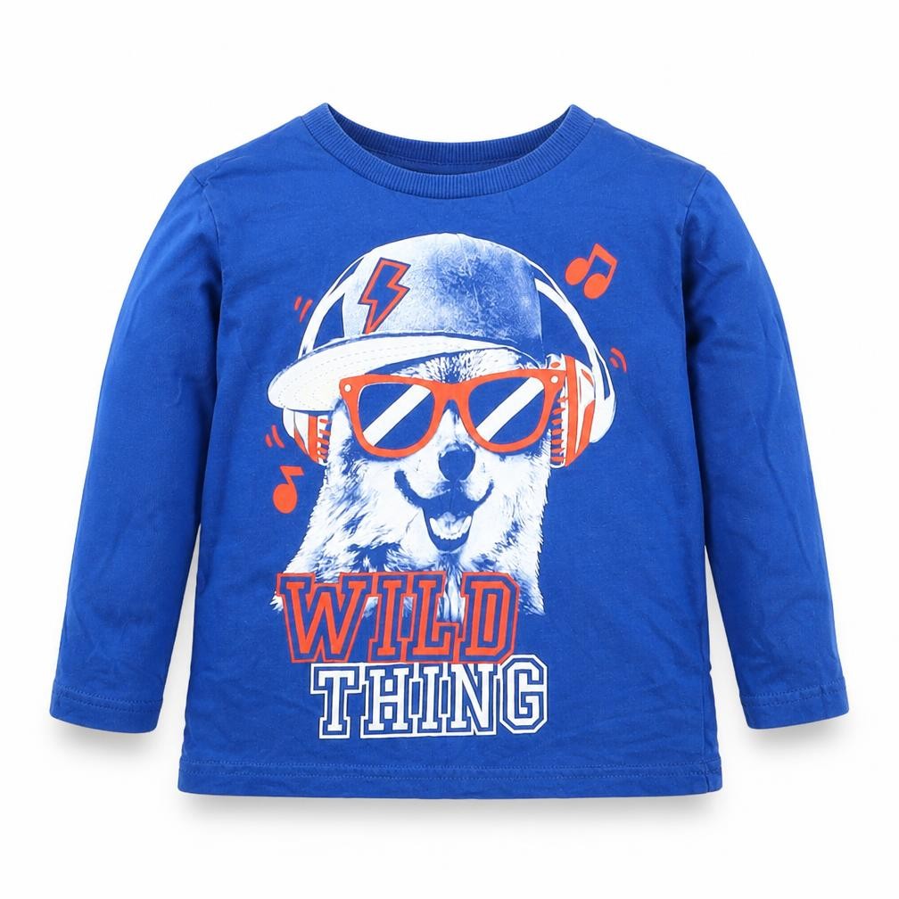Front view of F&F boys’ blue cotton basic t-shirt, size 12-18, months crew neck pullover - wild thing