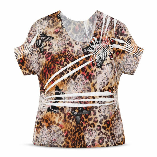 Front view of Gerard women’s brown animal print polyester basic t-shirt, size UK 14, round neck