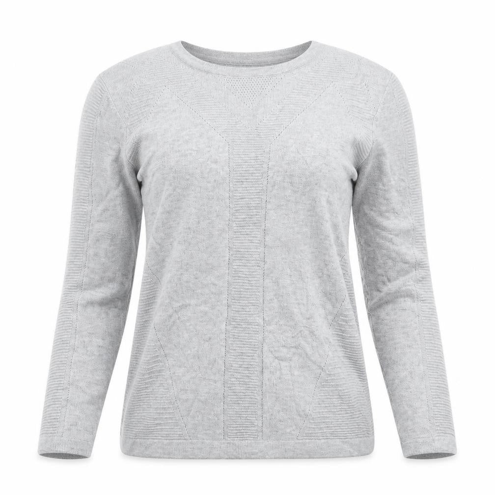 Front view of Principles women’s grey round neck viscose jumper, size UK 8