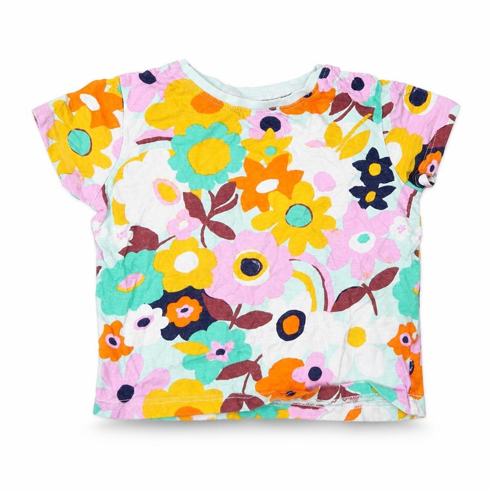 NEXT Girls Multicoloured Floral Cotton Basic T-Shirt Size 9-12 Months Crew Neck