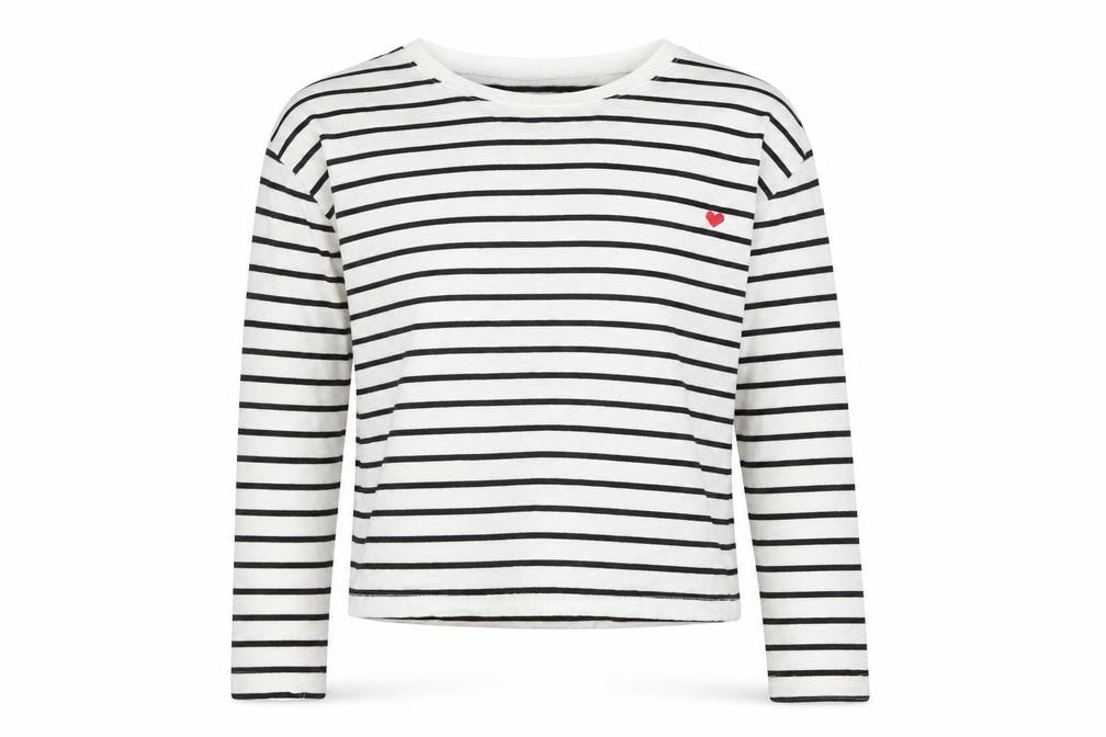 Front view of Dunnes girls’ white striped cotton pullover sweatshirt, size 10-11, years - cropped