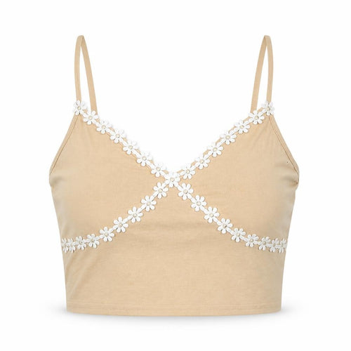 ROMWE Womens Beige  Cotton Cropped Tank Size M V-Neck
