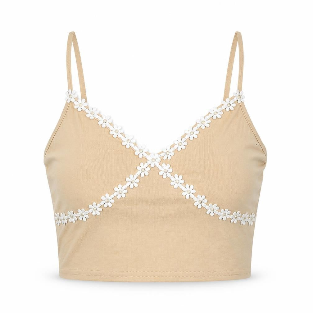 ROMWE Womens Beige  Cotton Cropped Tank Size M V-Neck