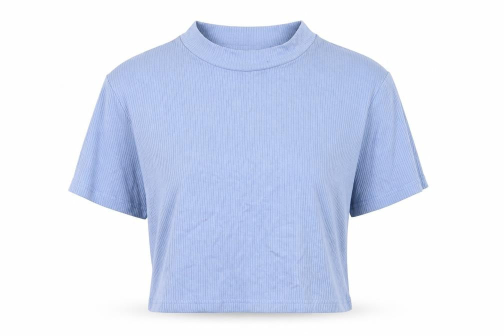 SheIn Womens Blue  Viscose Cropped T-Shirt Size M Crew Neck