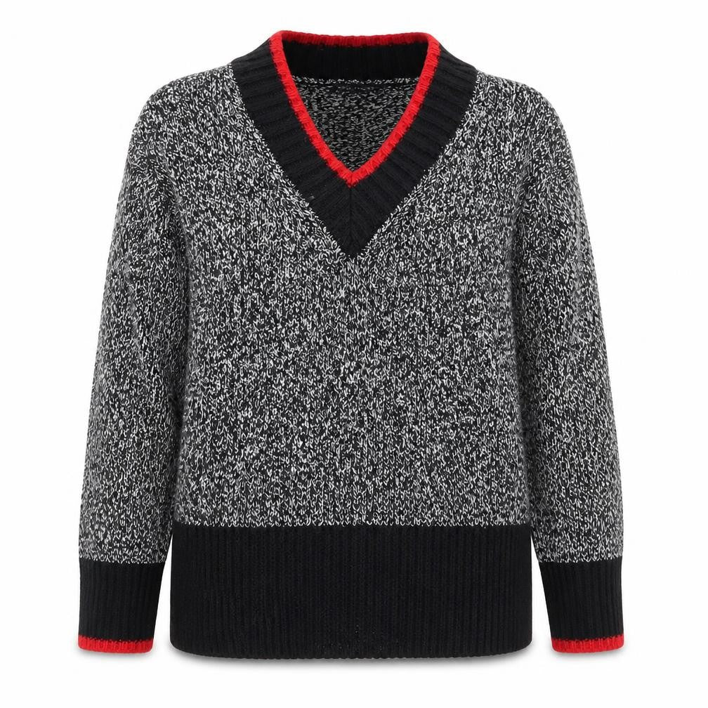 Front view of Marks & Spencer women’s black v-neck polyester jumper, size S