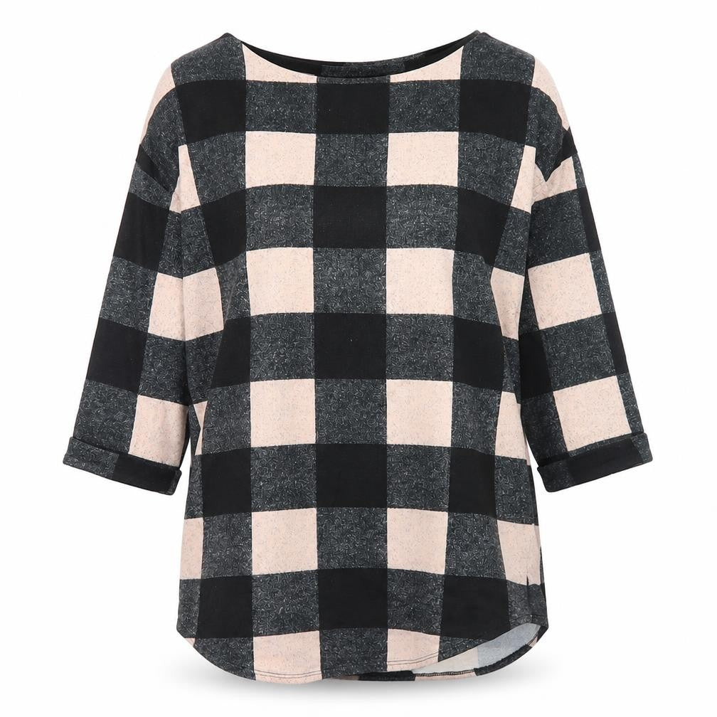 F&F Womens Black Check Polyester Tunic T-Shirt Size 8 Round Neck