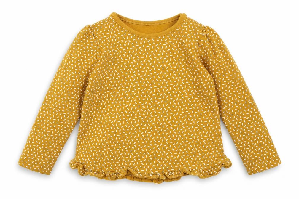 Front view of Tu girls’ yellow polka dot cotton basic casual, size 12-18, months crew neck pullover