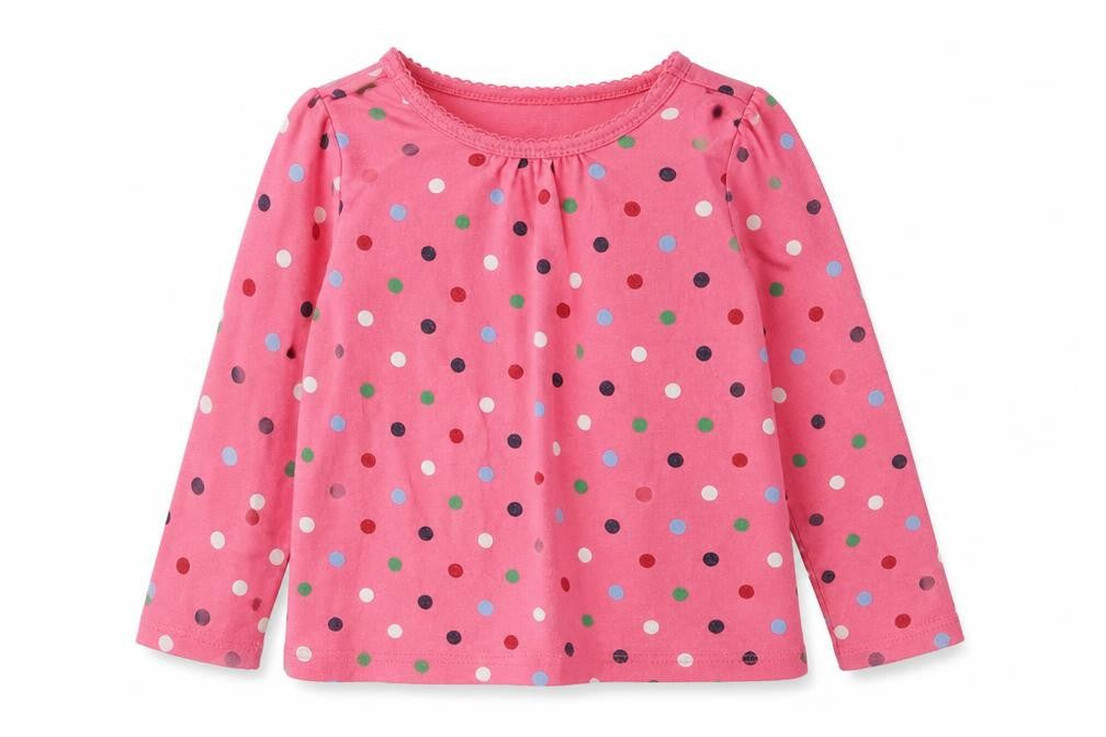 Front view of Gap girls’ multicoloured polka dot cotton basic casual, size 2, years crew neck pullover