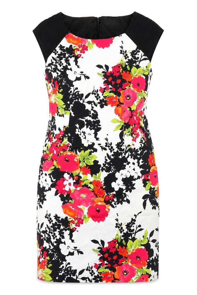 Precis Womens Black Floral Cotton Shift  Size 12  Round Neck Zip