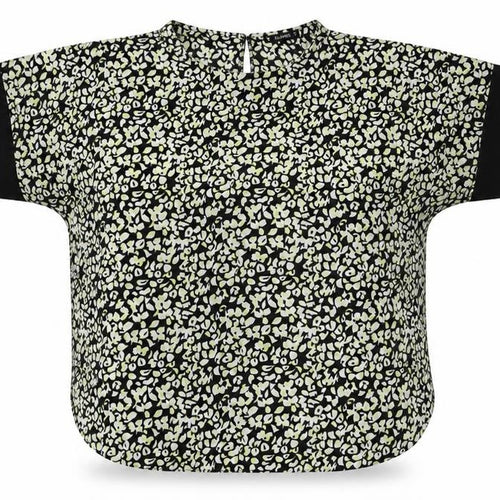 Dunnes Stores Womens Black Geometric Polyester Jersey Blouse Size M Round Neck