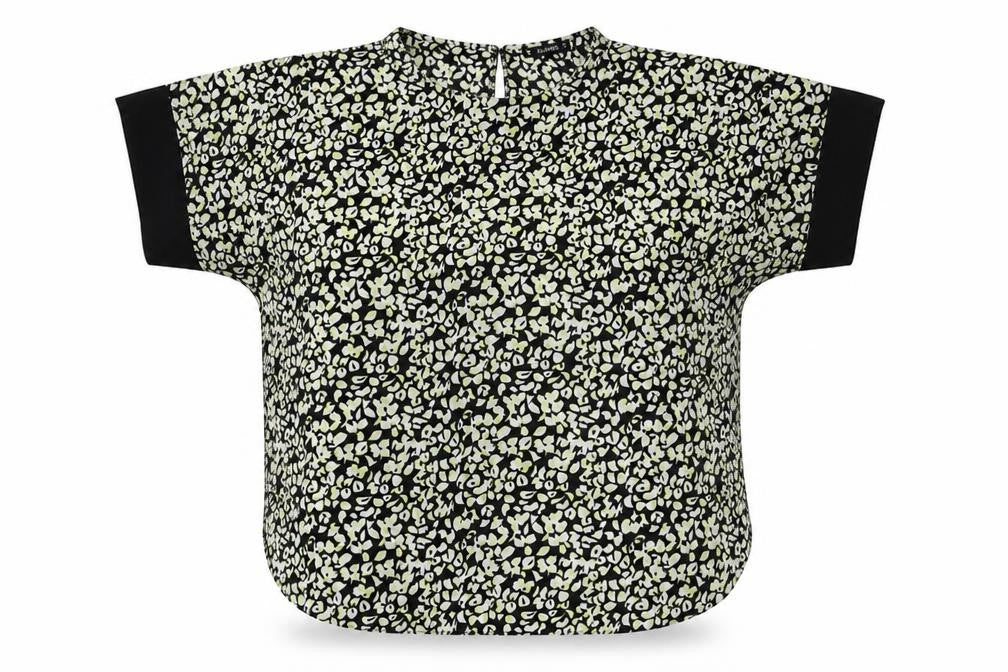 Dunnes Stores Womens Black Geometric Polyester Jersey Blouse Size M Round Neck