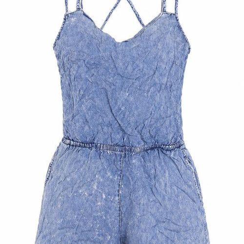 New Look Womens Blue  Viscose Playsuit One-Piece Size 6 L3 in Zip