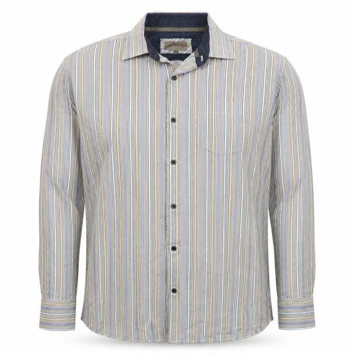 REMUS UOMO Mens Multicoloured Striped Cotton  Button-Up Size 2XL Collared Button