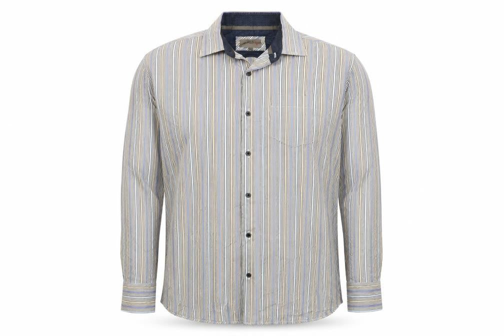 REMUS UOMO Mens Multicoloured Striped Cotton  Button-Up Size 2XL Collared Button