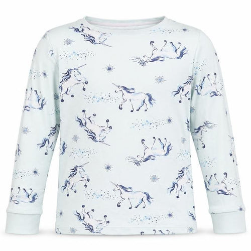 F&F Girls Blue Solid Cotton Top Pyjama Top Size 6-7 Years   - Unicorn