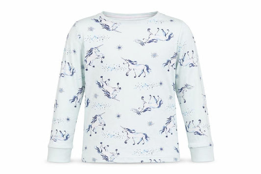F&F Girls Blue Solid Cotton Top Pyjama Top Size 6-7 Years   - Unicorn