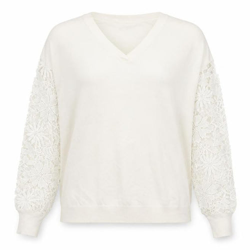 Capsule Womens White V-Neck  Viscose Pullover Jumper Size 16   - Lace
