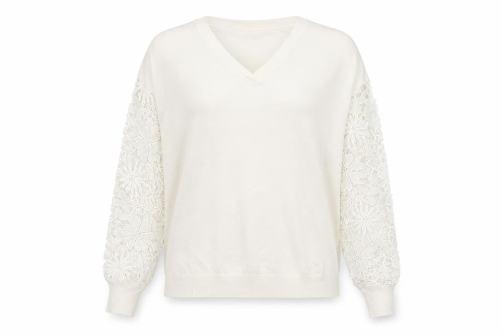 Capsule Womens White V-Neck  Viscose Pullover Jumper Size 16   - Lace