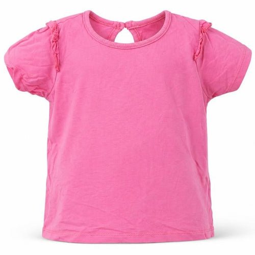 Dunnes Stores Girls Pink  Cotton Basic T-Shirt Size 2-3 Years Crew Neck Button