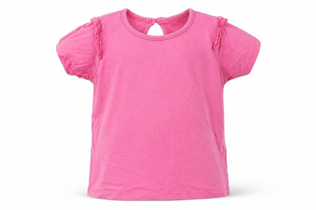 Dunnes Stores Girls Pink  Cotton Basic T-Shirt Size 2-3 Years Crew Neck Button