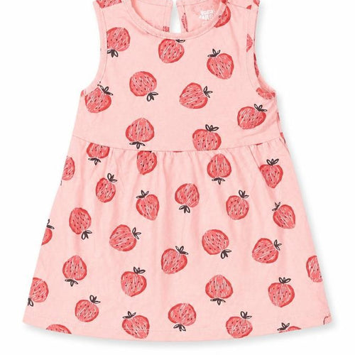 F&F Baby Pink Geometric Cotton A-Line  Size 6-9 Months  Crew Neck Button - Strawberry Print