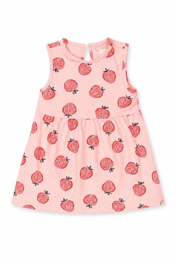 F&F Baby Pink Geometric Cotton A-Line  Size 6-9 Months  Crew Neck Button - Strawberry Print