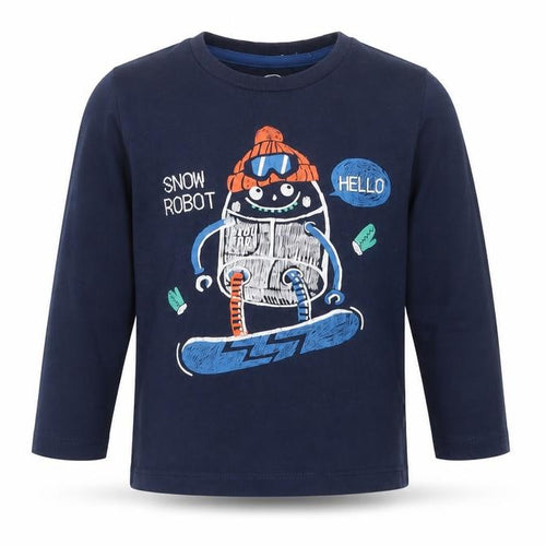 Cool Club Boys Blue  Cotton Basic T-Shirt Size 2 Years Crew Neck Pullover - Snow Robot