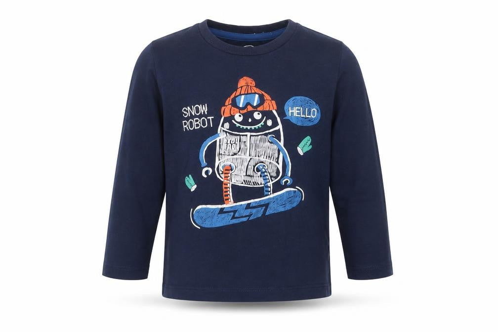Cool Club Boys Blue  Cotton Basic T-Shirt Size 2 Years Crew Neck Pullover - Snow Robot