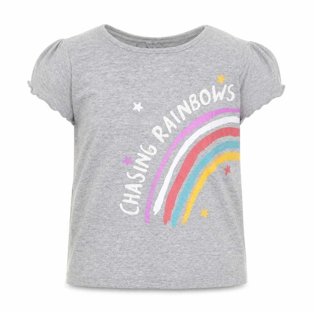 Evie Girls Grey  Cotton Basic T-Shirt Size 12-18 Months Crew Neck Pullover - Chasing Rainbows