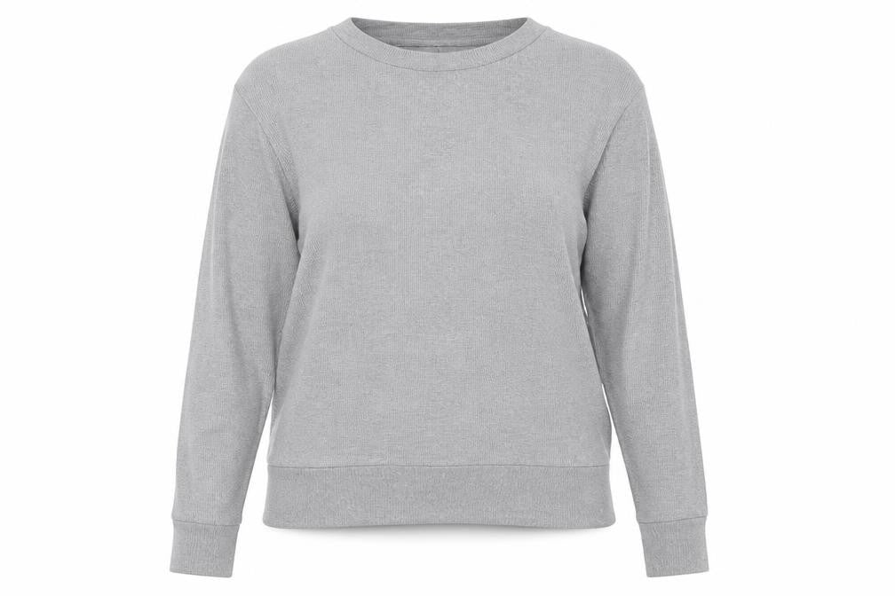 Front view of Nutmeg women’s grey crew neck viscose jumper, size UK 16