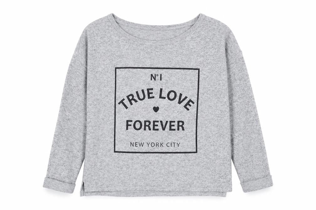 Front view of H&M girls’ grey crew neck polyester jumper, size 14, years pullover